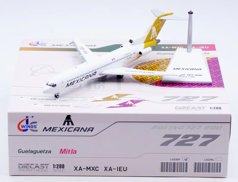 Collectible Diecast Aircraft Model Boeing B727-200 LH2389 JC Wings 1:200 Mexicana Airlines Reg: XA-IEU
