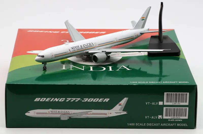 Collectible Diecast Aircraft Model Boeing B777-300ER LH4186A JC Wings 1:400 Government of India Reg: VT-ALV Flaps Down