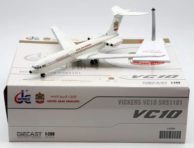 Collectible Diecast Aircraft Model Vickers VC10 Srs1101 LH2384 JC Wings 1:200 United Arab Emirates Government  Reg: G- ARVF