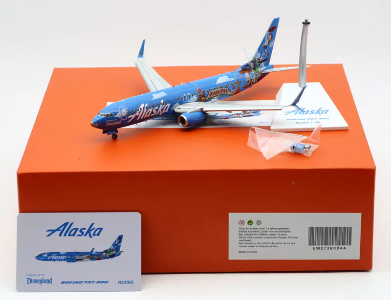 Collectible Diecast Aircraft Model Boeing B737-800 EW2738004A JC Wings 1:200 Alaska Airlines Reg: N537AS Flaps Down