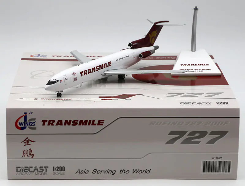 Collectible Diecast Aircraft Model Boeing B727-200 LH2439 JC Wings 1:200 Transmile Air Services Reg: 9M-TGM