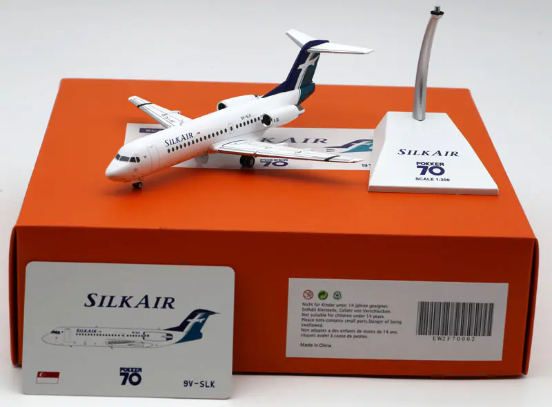 Collectible Diecast Aircraft Model Fokker 70 EW2F70002 JC Wings 1:200 SilkAir Reg: 9V-SLK