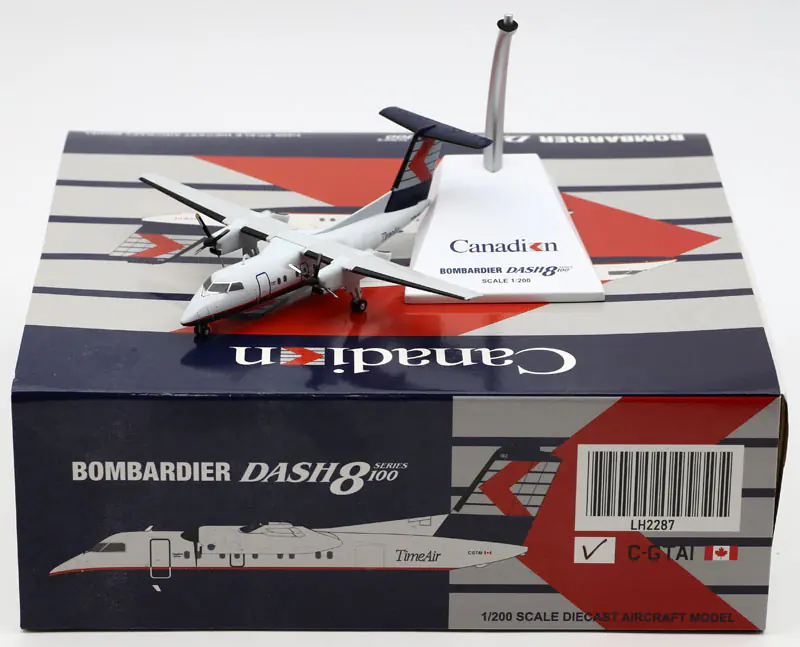 Collectible Diecast Aircraft Model Bombardier Dash 8-Q100 LH2287 JC Wings 1:200 Time Air Reg: C-GTAI