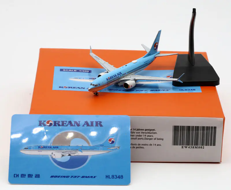 Collectible Diecast Aircraft Model Boeing B737-MAX8 EW438M002 JC Wings 1:400 Korean Air Reg: HL8348