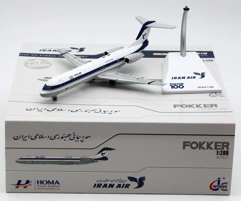 Collectible Diecast Aircraft Model Fokker 100 LH2342 JC Wings 1:200 Iran Airlines Reg: EP-IDG