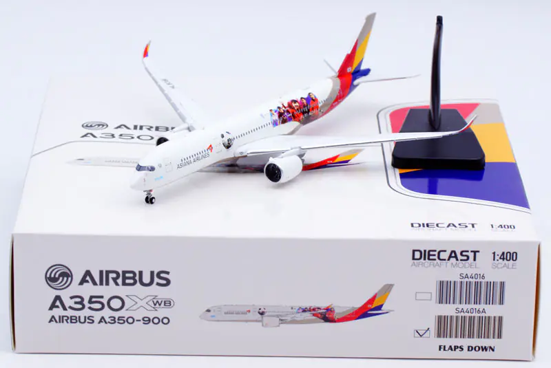 Collectible Diecast Aircraft Model Airbus A350-900XWB SA4016A JC Wings 1:400 Asiana Airlines Reg: HL8381 Flaps Down