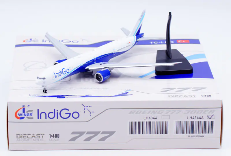 Collectible Diecast Aircraft Model Boeing B777-300ER LH4344A JC Wings 1:400 IndiGo Airlines Reg: TC-LKD Flaps Down