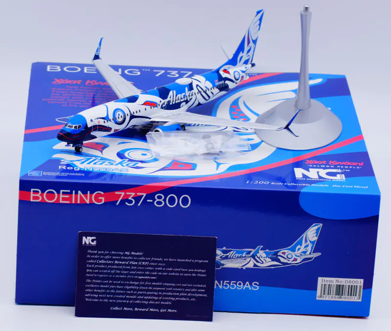 Collectible Diecast Aircraft Model Boeing B737-800 08001 NG Models 1:200 Alaska Airlines Reg: N559AS