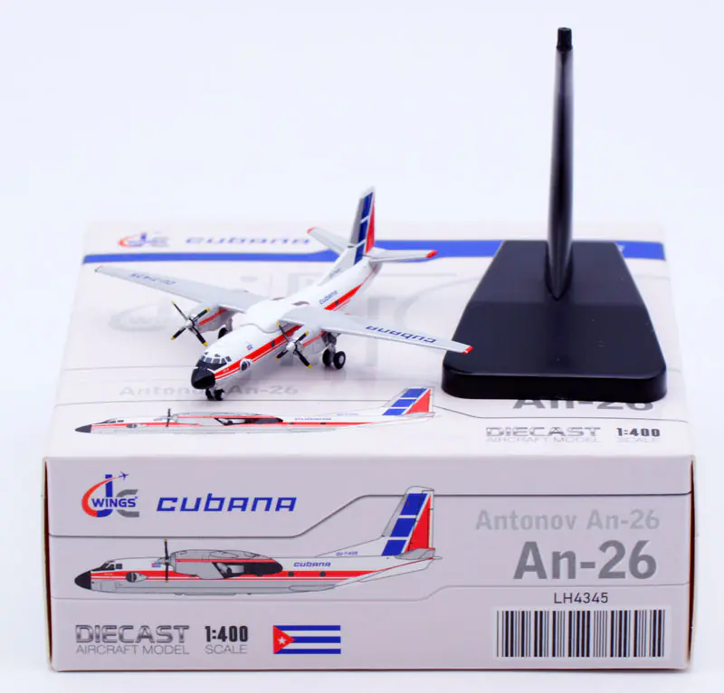 Collectible Diecast Aircraft Model Antonov AN-26 LH4345 JC Wings 1:400 Cubana Reg: CU-T1425