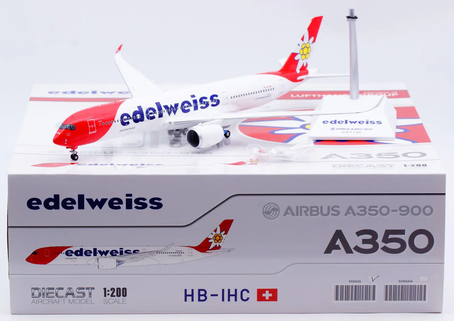 Collectible Diecast Aircraft Model Airbus A350-900XWB XX20626 JC Wings 1:200 Edelweiss Air Reg: HB-IHC