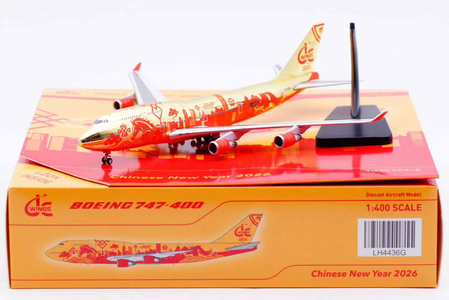 Collectible Diecast Aircraft Model Boeing B747-400 LH4436G JC Wings 1:400 Fantasy [2026 CNY, The year of Horse] [Golden Series] Reg: TBC