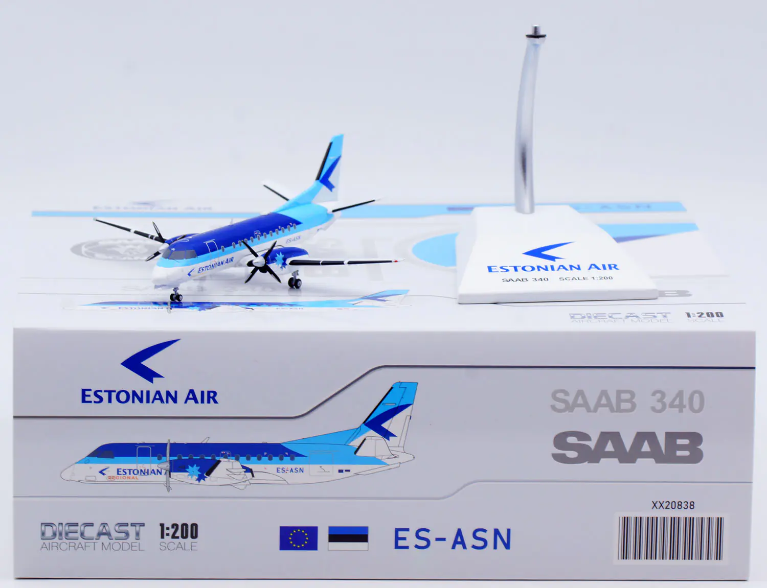 Collectible Diecast Aircraft Model Saab 340 XX20838 JC Wings 1:200 Estonian Air Reg: ES-ASN