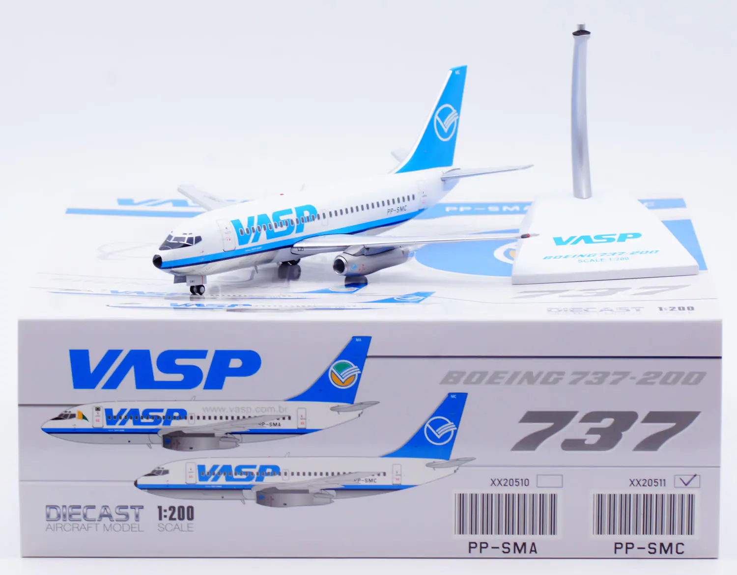 Collectible Diecast Aircraft Model Boeing B737-200 XX20511 JC Wings 1:200 VASP [Polished] Reg: PP-SMC
