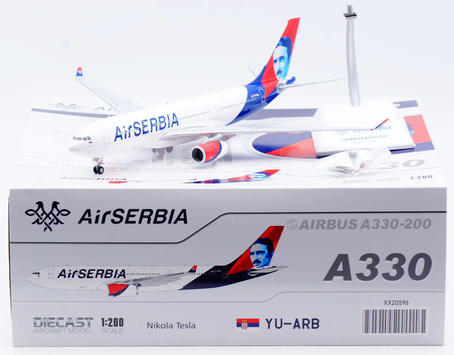 Collectible Diecast Aircraft Model Airbus A330-200 XX20596 JC Wings 1:200 Air Serbia "Nikola Tesla" Reg: YU-ARB