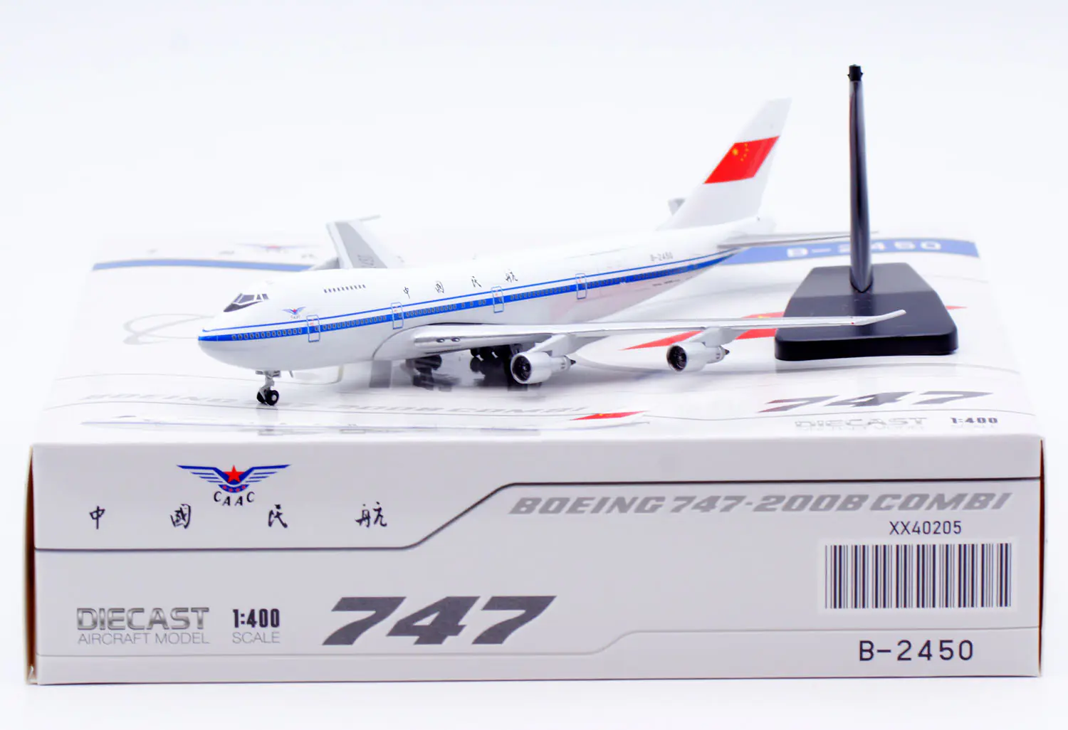Collectible Diecast Aircraft Model Boeing B747-200M XX40205 JC Wings 1:400 CAAC Reg: B-2450