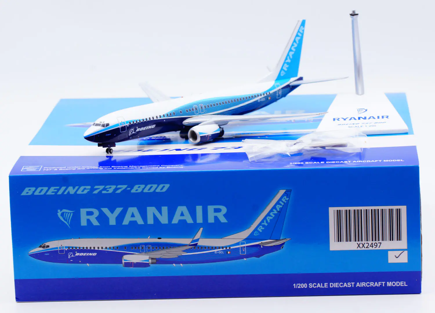 Collectible Diecast Aircraft Model Boeing B737-800 XX2497 JC Wings 1:200 Ryanair Reg: EI-DCL