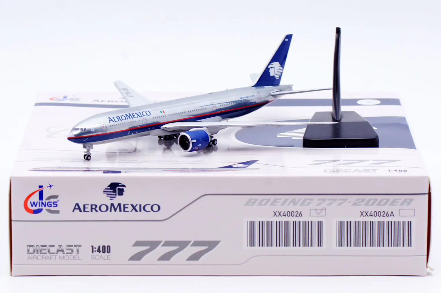 Collectible Diecast Aircraft Model Boeing B777-200ER XX40026 JC Wings 1:400 Aeromexico Airlines "Polished" Reg: N746AM