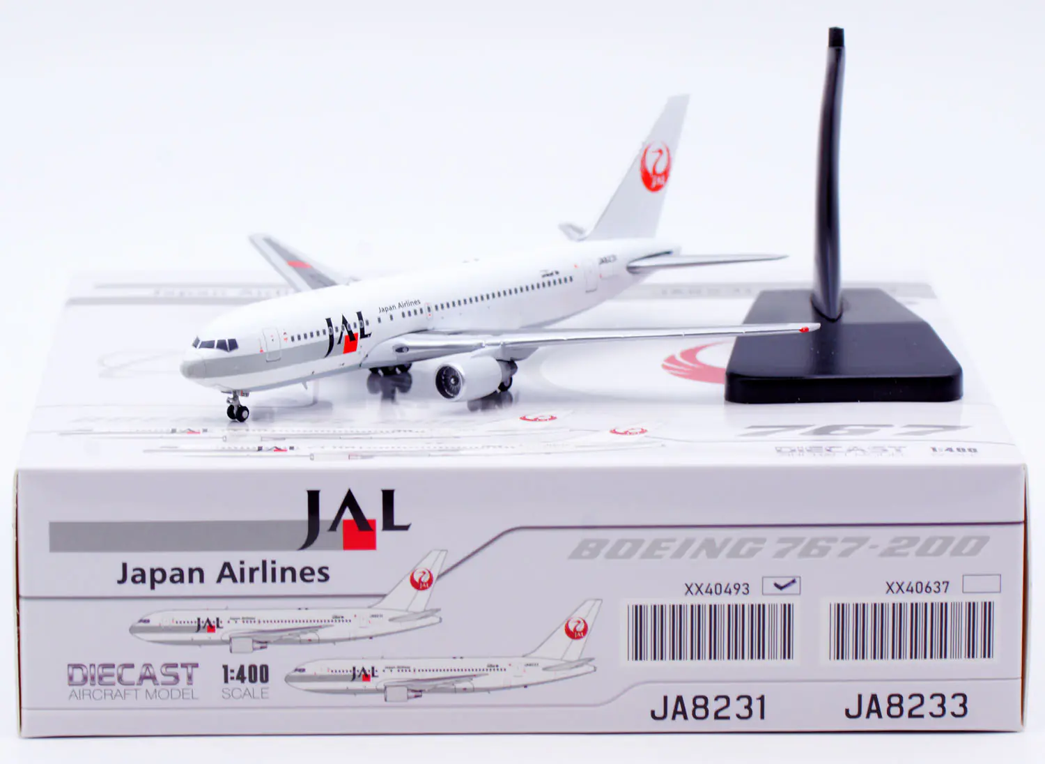 Collectible Diecast Aircraft Model Boeing B767-200 XX40493 JC Wings 1:400 Japan Airlines JAL Reg: JA8231