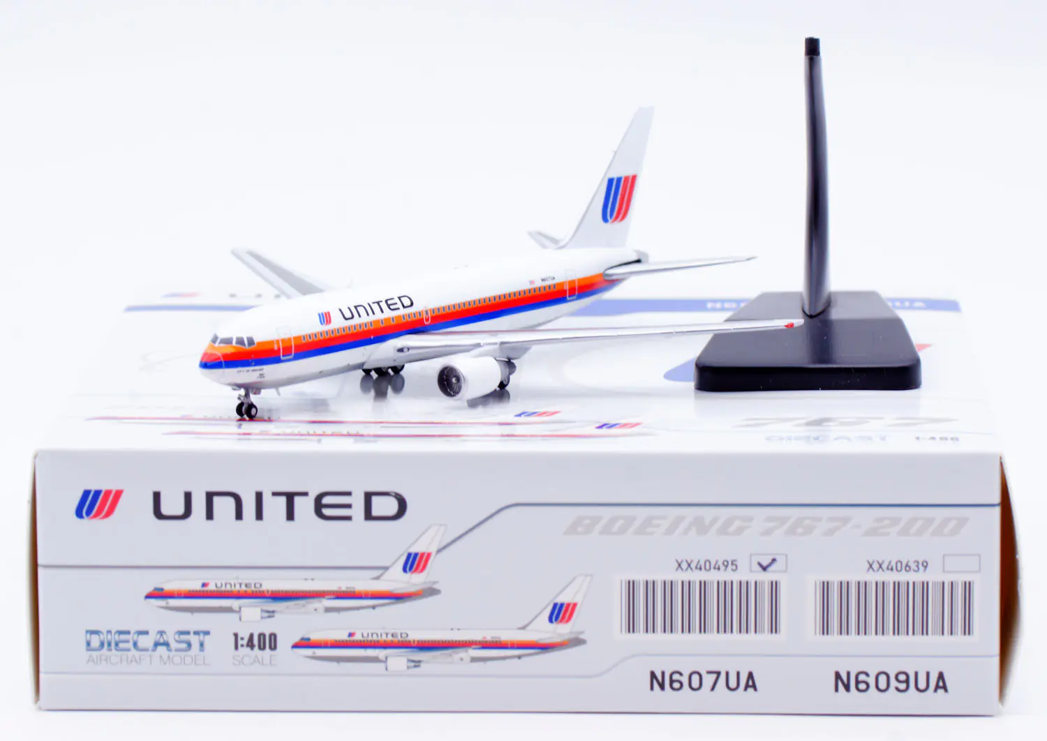 Collectible Diecast Aircraft Model Boeing B767-200 XX40495 JC Wings 1:400 United Airlines JAL Reg: N607UA