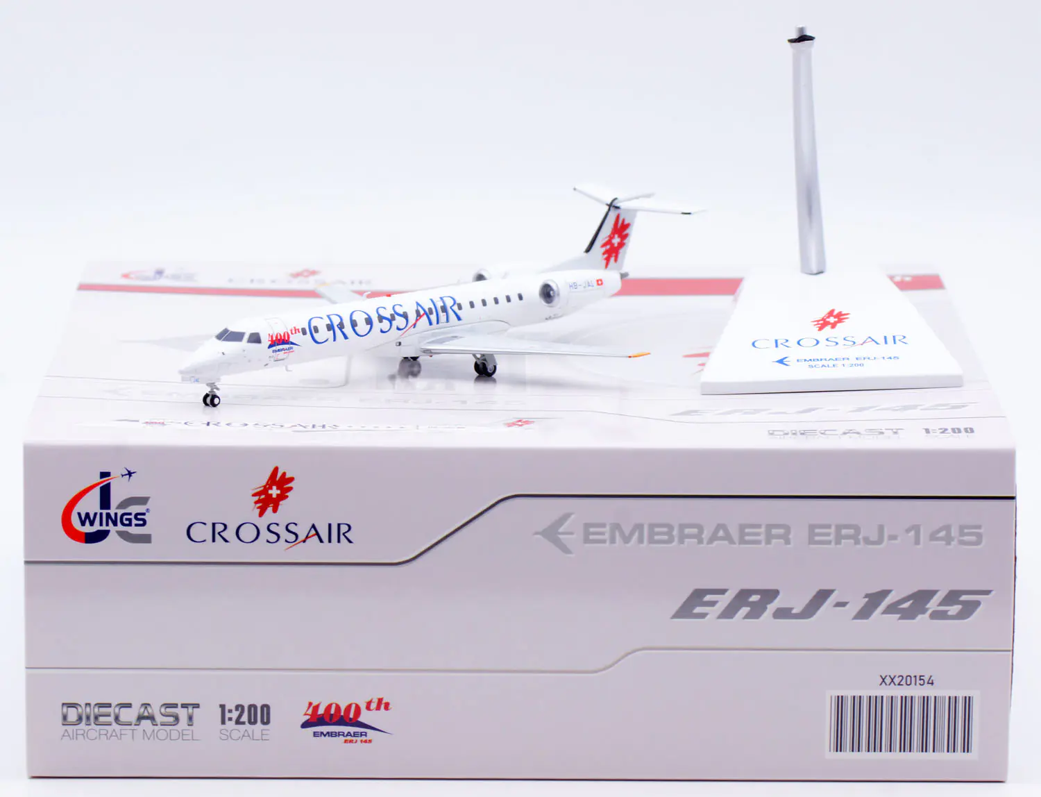 Collectible Diecast Aircraft Model Embraer ERJ-145 XX20154 JC Wings 1:200 Crossair "400th" Reg: HB-JAL