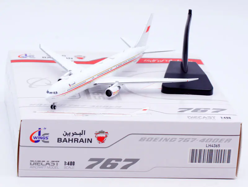 Collectible Diecast Aircraft Model Boeing B7677-400ER LH4365 JC Wings 1:400 Bahrain Royal Flight Reg: A9C-HMH