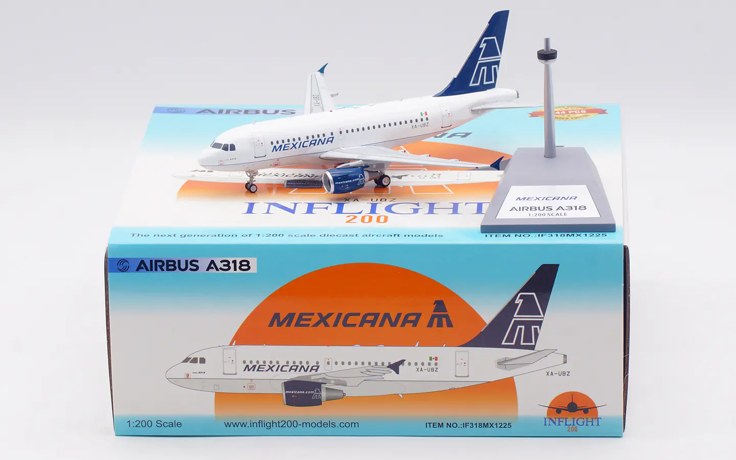 Collectible Diecast Aircraft Model Airbus A318 IF318MX1225 INFLIGHT 1:200 Mexicana Airlines Reg: XA-UBZ