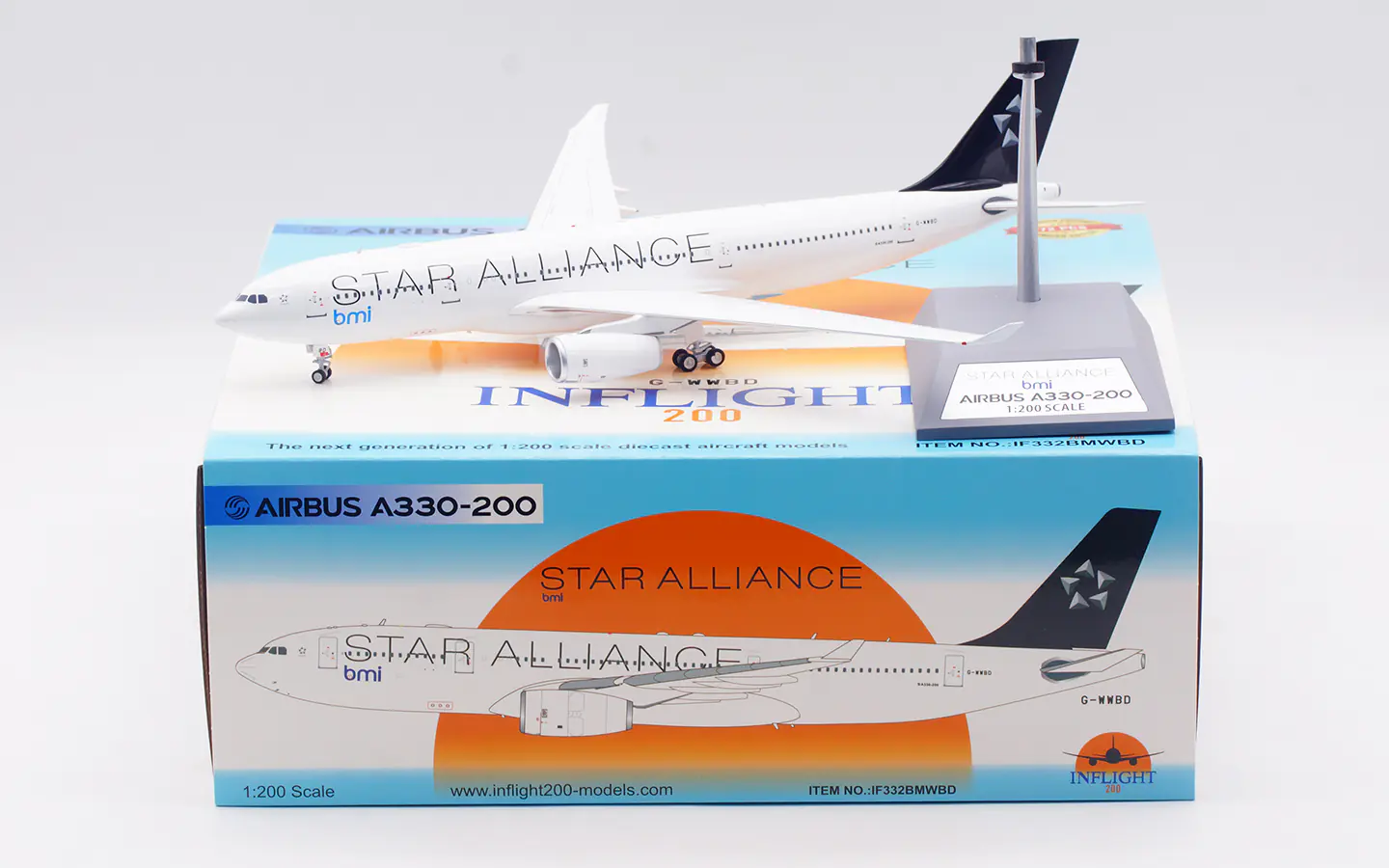 Collectible Diecast Aircraft Model Airbus A330-200 IF332BMWBD INFLIGHT 1:200 BMI British Midland Reg: G-WWBD