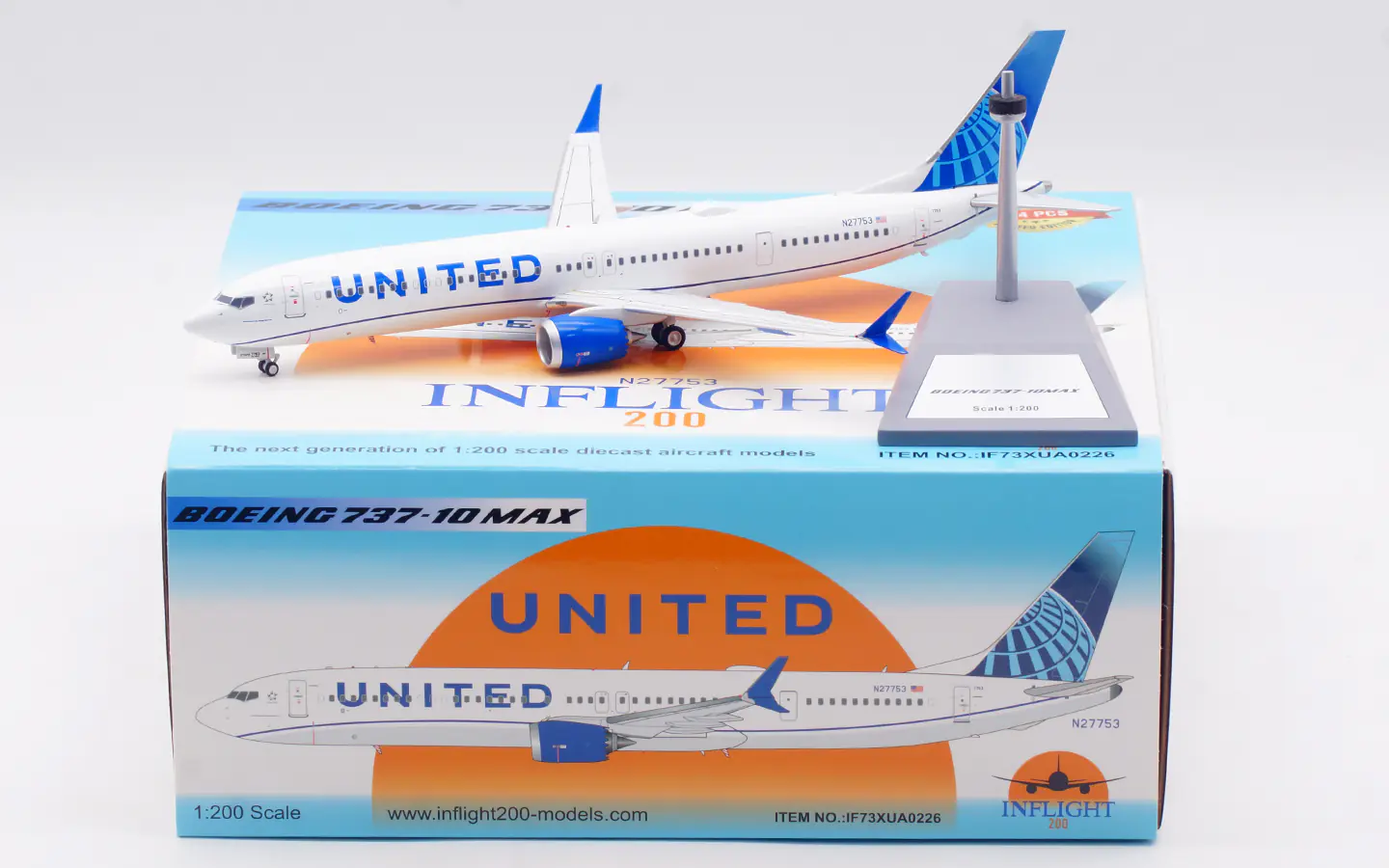 Collectible Diecast Aircraft Model Boeing B737-10 MAX IF73XUA0226 INFLIGHT 1:200 United Airlines Reg: N27753