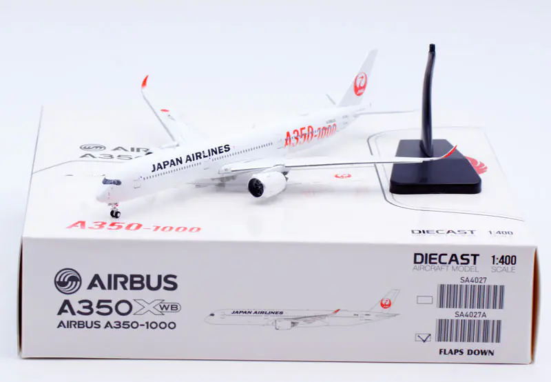 Collectible Diecast Aircraft Model Airbus A350-1000XWB SA4027A JC Wings 1:400 Japan Airlines JAL Reg: JA02WJ Flaps Down
