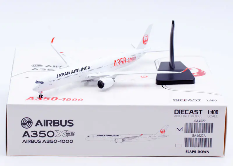 Collectible Diecast Aircraft Model Airbus A350-1000XWB SA4027 JC Wings 1:400 Japan Airlines JAL Reg: JA02WJ