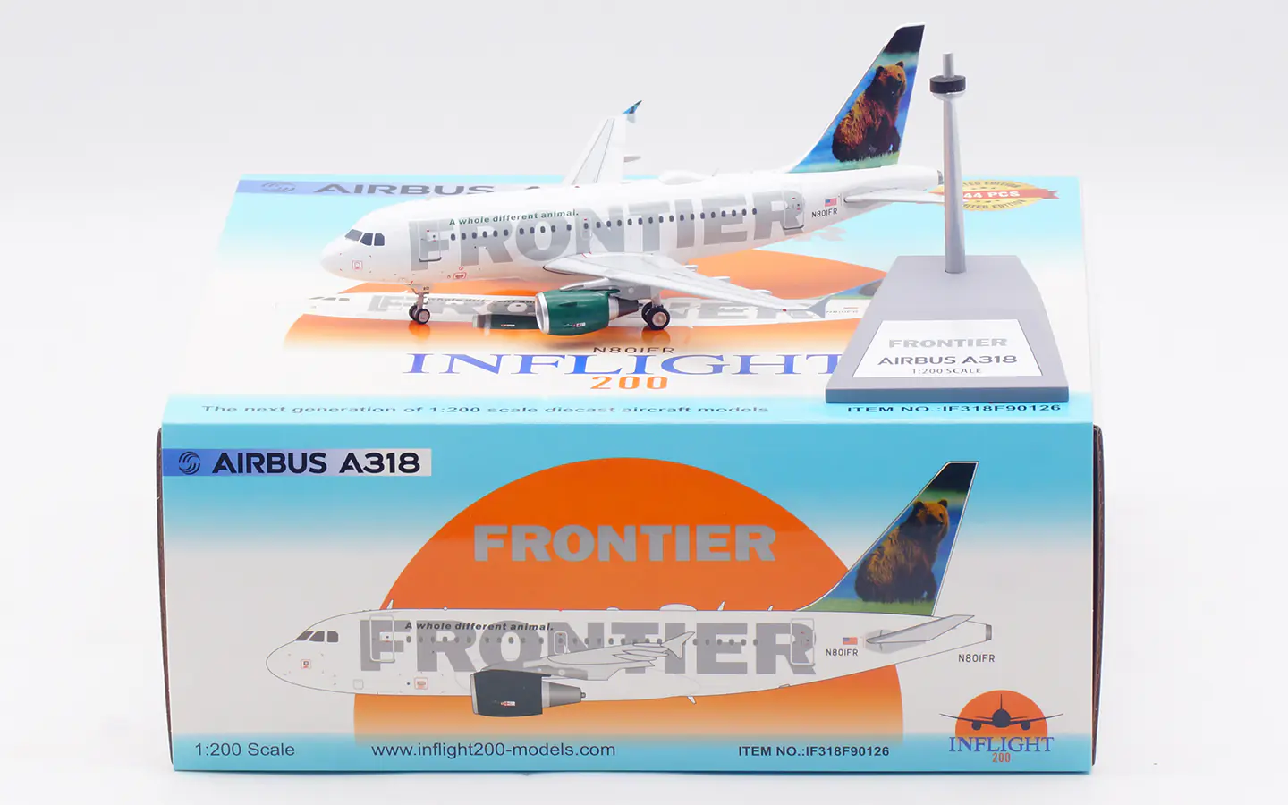 Collectible Diecast Aircraft Model Airbus A318 IF318F90126 INFLIGHT 1:200 Frontier Airlines Reg: N801FR