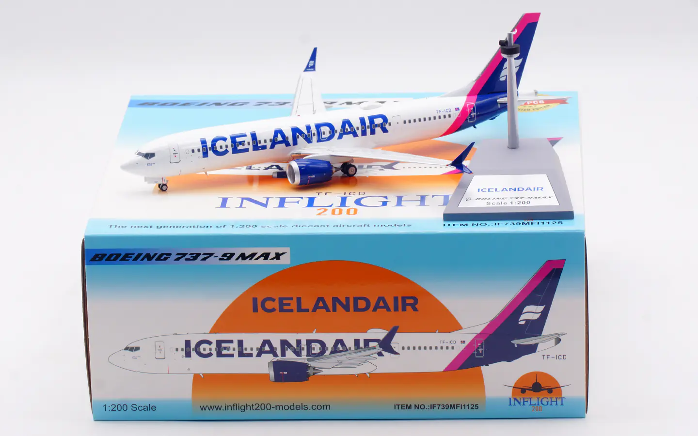 Collectible Diecast Aircraft Model Boeing B737-9 MAX IF739MFI1125 INFLIGHT 1:200 ICELANDAIR Reg: TF-ICD
