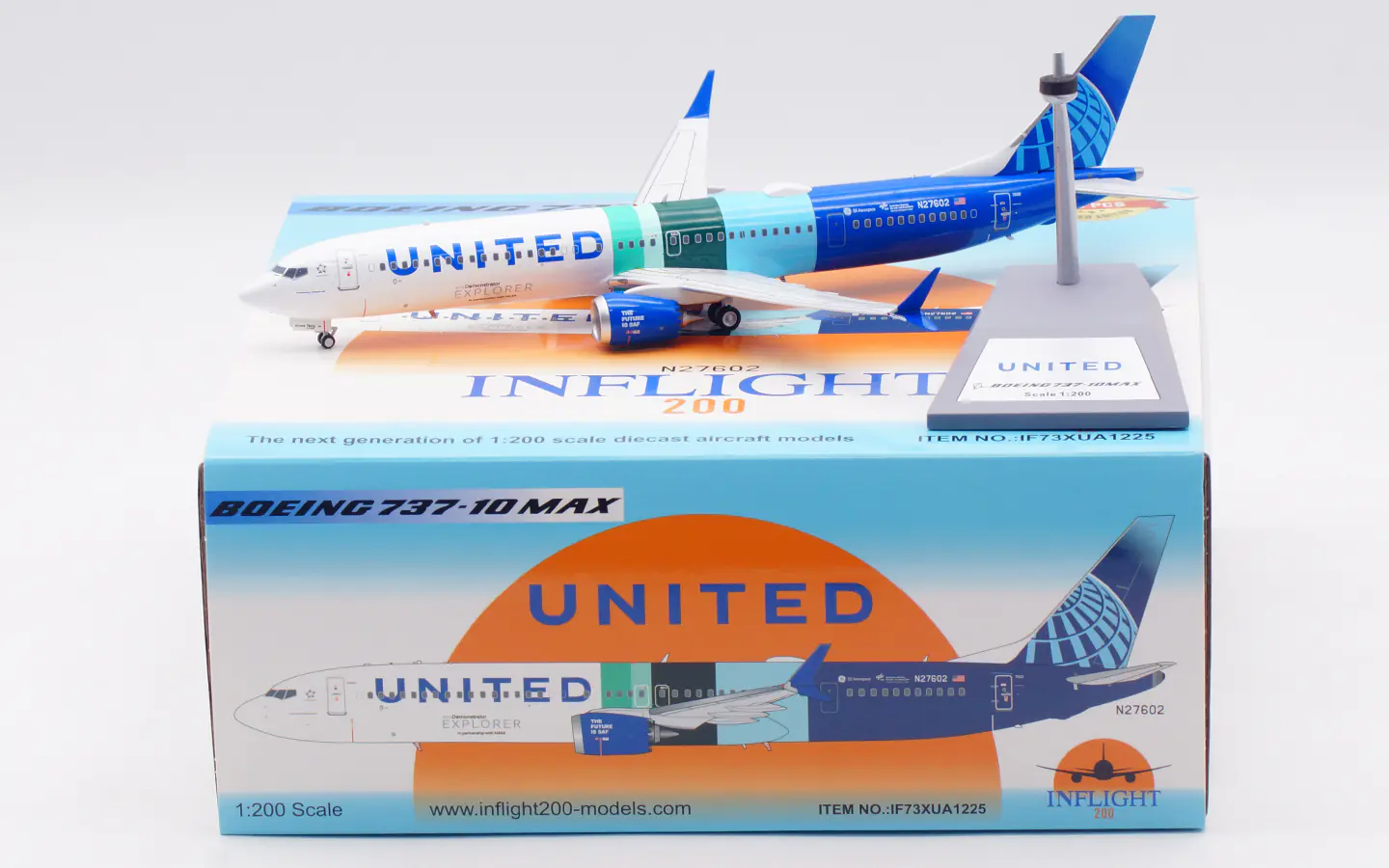 Collectible Diecast Aircraft Model Boeing B737-10 MAX IF73XUA1225 INFLIGHT 1:200 United Airlines Reg: N27602