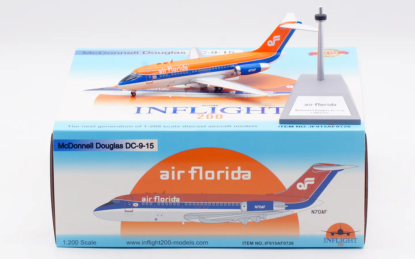 Collectible Diecast Aircraft Model McDonnell Douglas DC-9-15 IF915AF0726 INFLIGHT 1:200 Air Florida Reg: N70AF