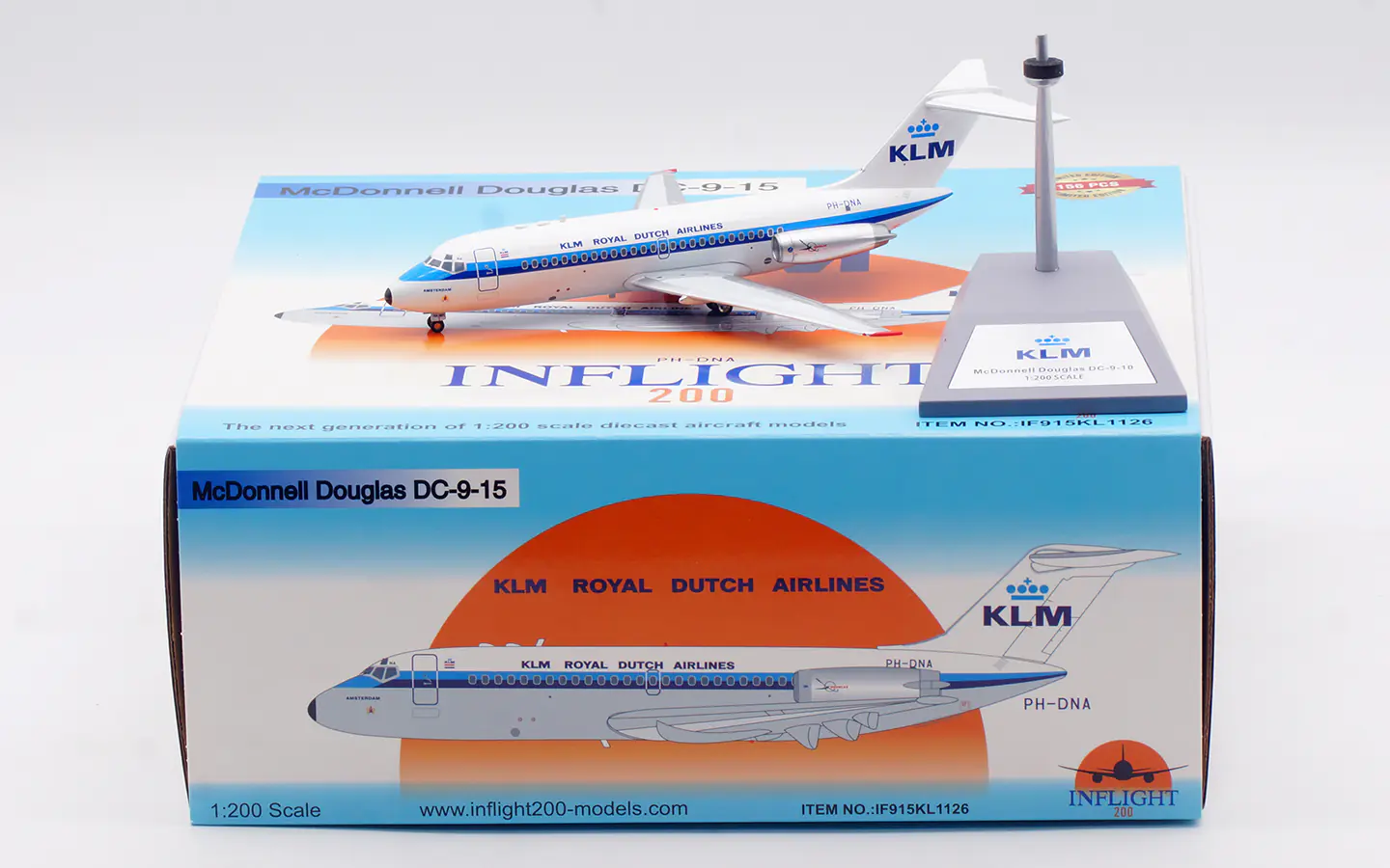 Collectible Diecast Aircraft Model McDonnell Douglas DC-9-15 IF915KL1126 INFLIGHT 1:200 KLM ROYAL DUTCH AIRLINES Reg: PH-DNA