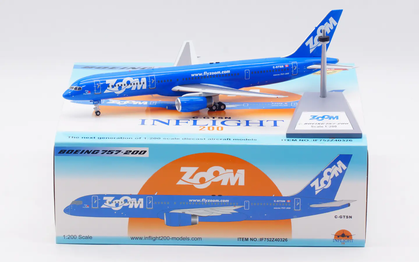 Collectible Diecast Aircraft Boeing B757-200 IF752Z40326 INFLIGHT 1:200 Zoom Airlines Reg: C-GTSN