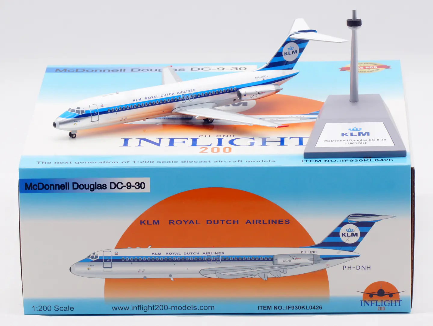 Collectible Diecast Aircraft Model McDonnell Douglas DC-9-30 IF930KL0426 INFLIGHT 1:200 KLM Royal Dutch Airlines Reg: PH-DNH