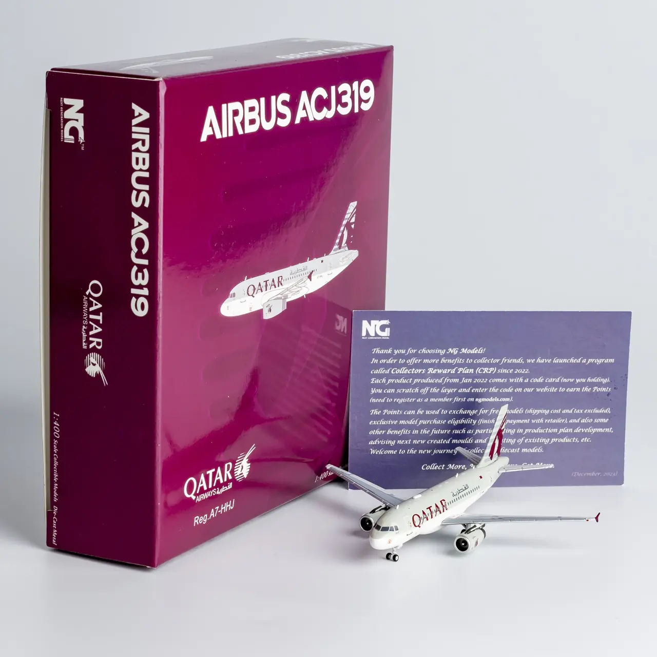 Collectible Diecast Aircraft Model Airbus A319-100 ACJ 49007 NG Models 1:400 Qatar Amiri Flight Reg: A7-HHJ