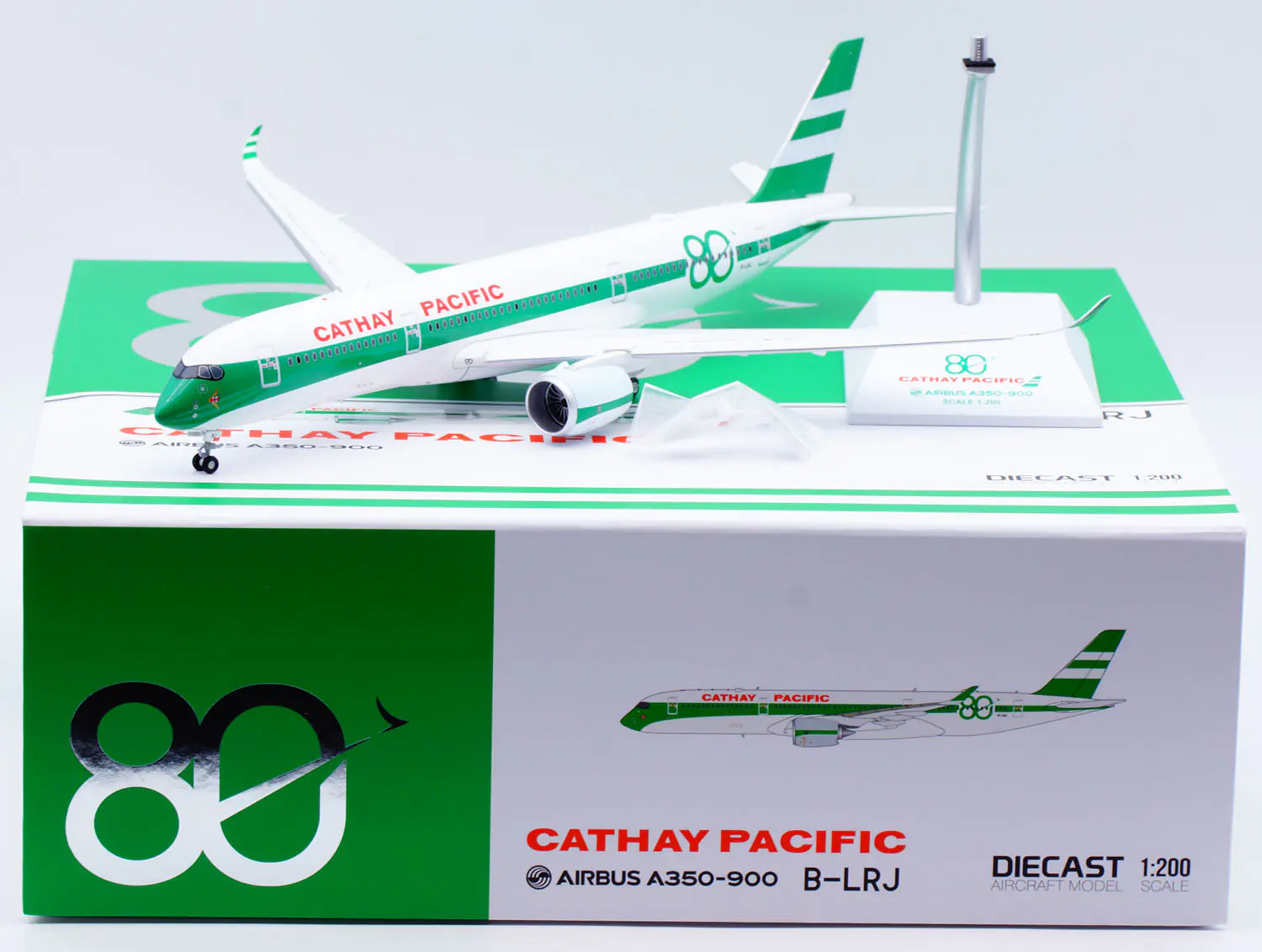 Collectible Diecast Aircraft Model Airbus A350-900 SA2115A JC Wings 1:200 Cathay Pacific Airways [80Years] Reg: B-LRJ Flaps Down