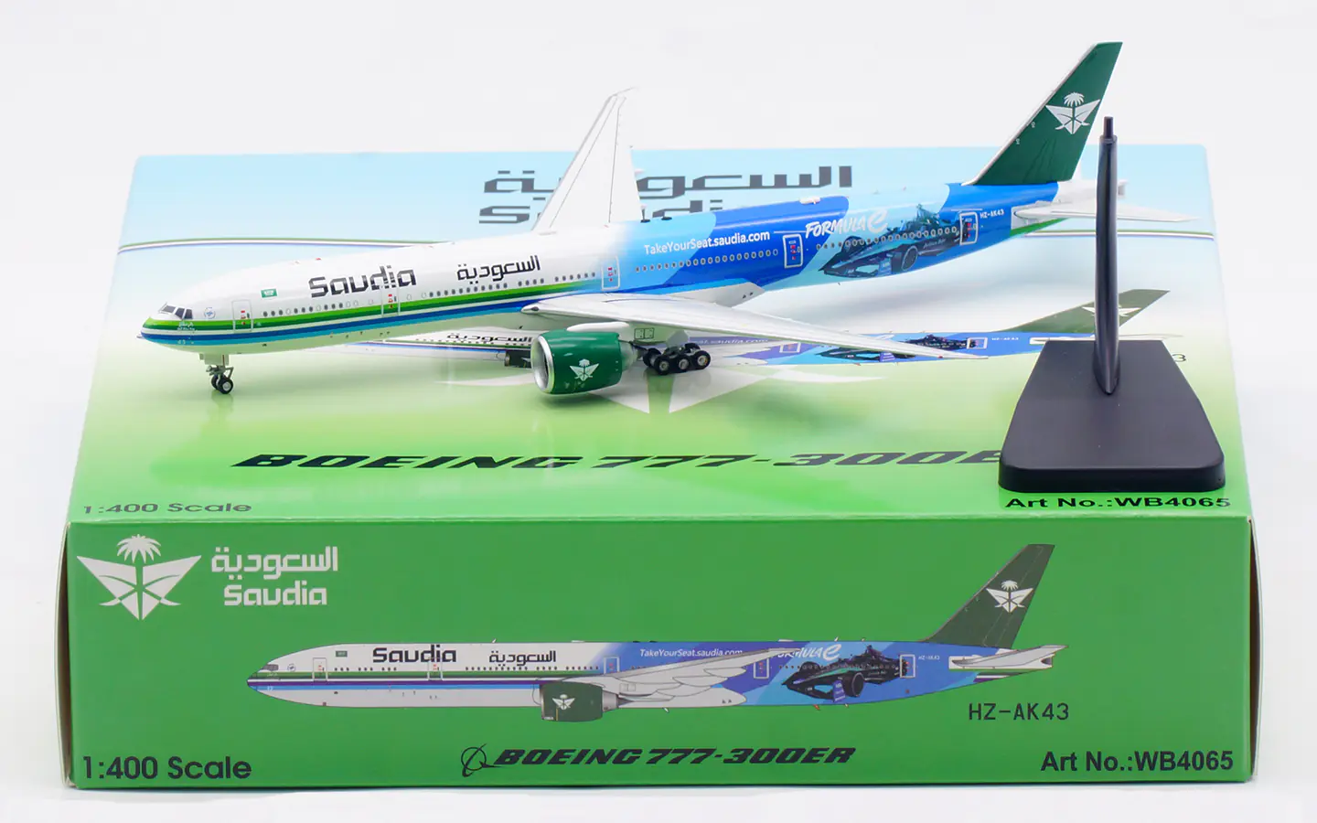 Collectible Diecast Aircraft Model Boeing B777-300ER WB4065 Aviation 1:400 Saudi Arabian Airlines Reg: HZ-AK43 & Tractor