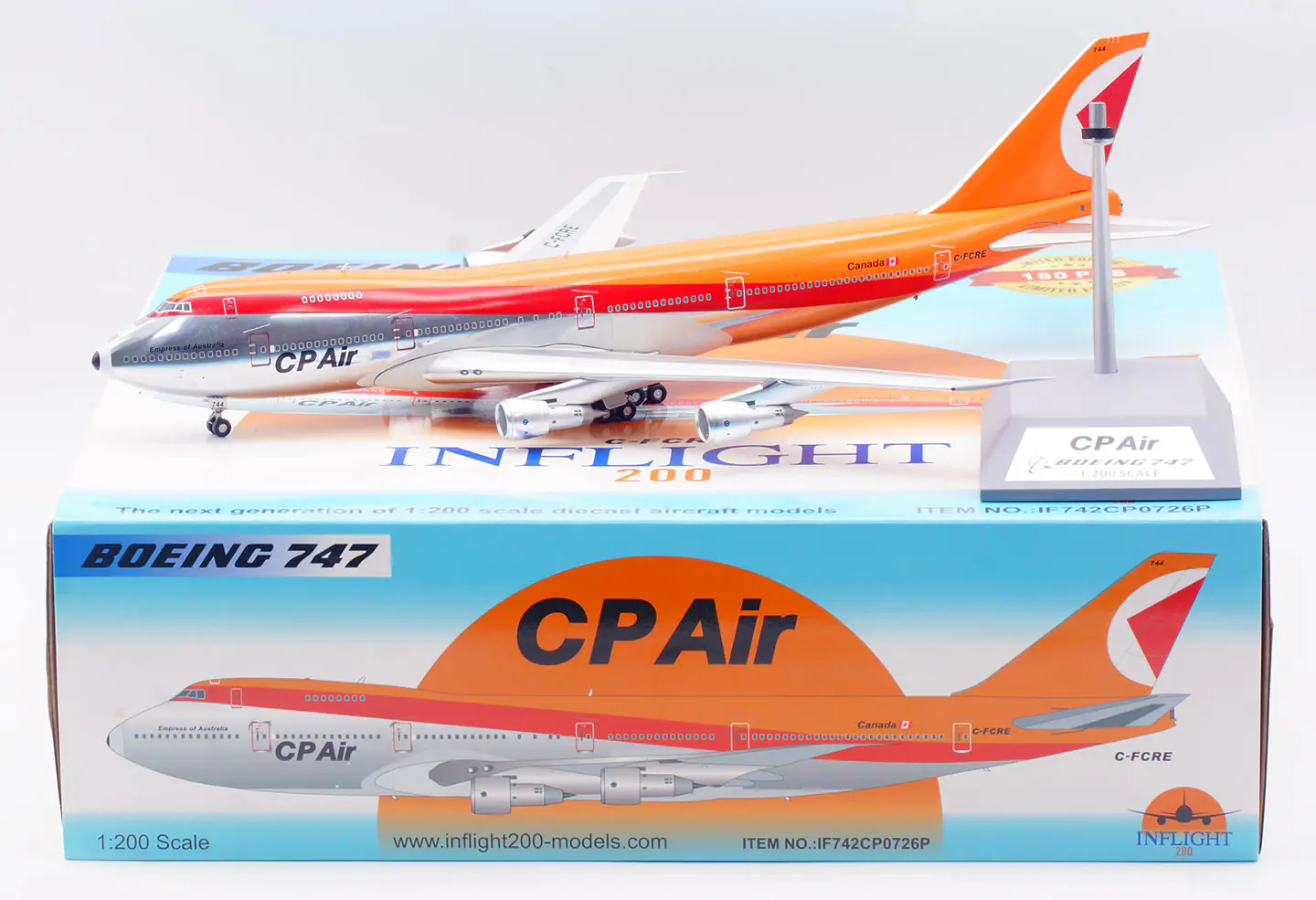 Collectible Diecast Aircraft Model Boeing B747-200 IF742CP0726P INFLIGHT 1:200 CP Air Reg: C-FCRE