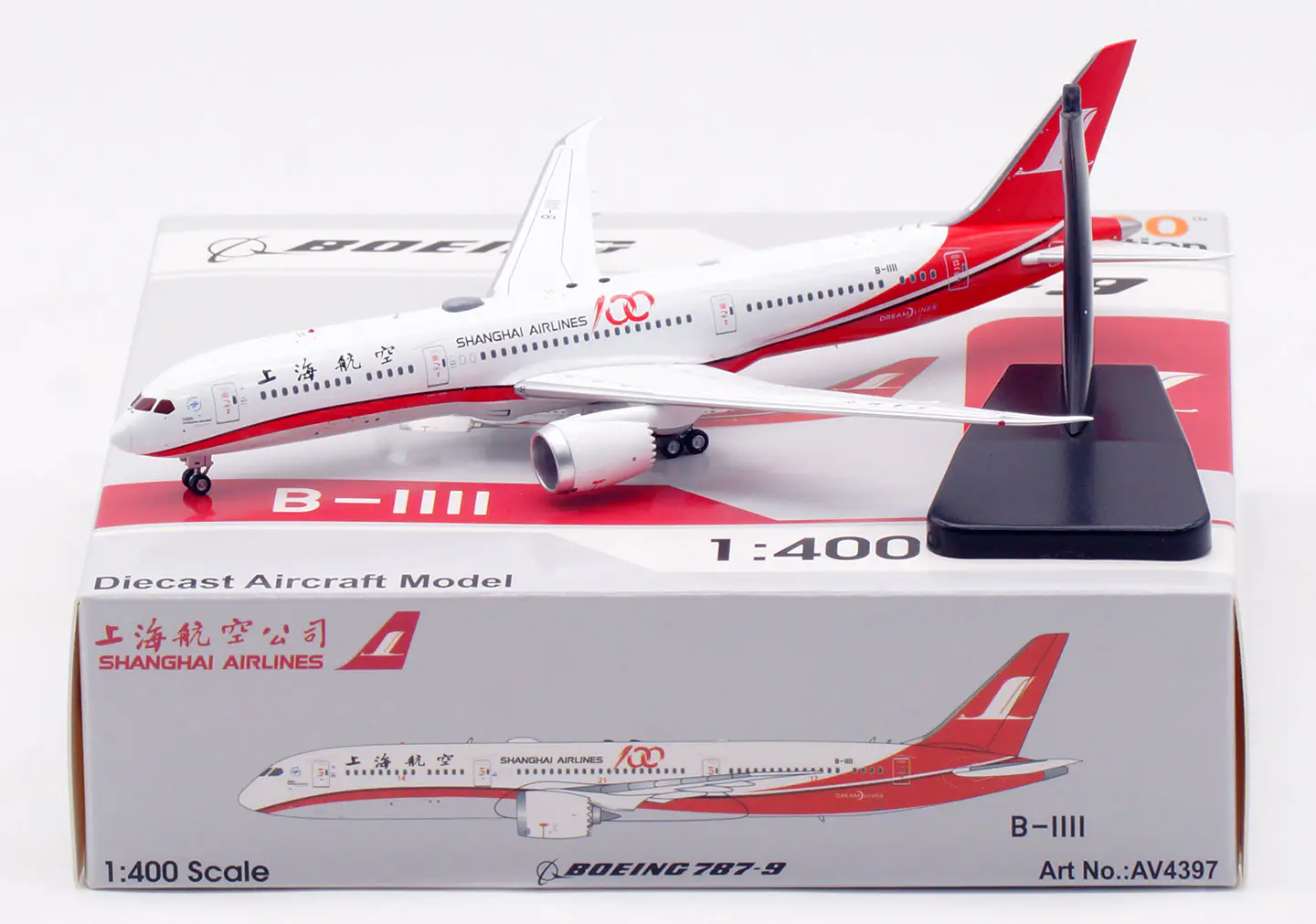 Collectible Diecast Aircraft Model Boeing B787-9 AV4397 Aviation 1:400 Shanghai Airlines Reg: B-1111