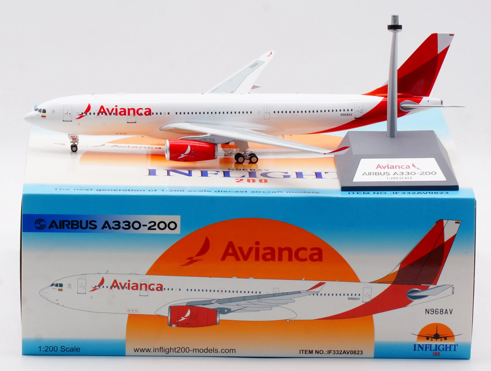 Collectible Diecast Aircraft Model Airbus A330-200 IF332AV0823 INFLIGHT 1:200 Avianca Reg: N968AV