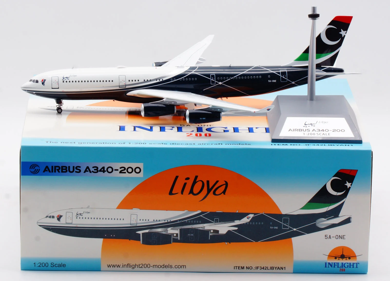 Collectible Diecast Aircraft Model Airbus A340-200 IF342LIBYAN1 INFLIGHT 1:200 LIBYAN Airlines Reg: 5A-ONE