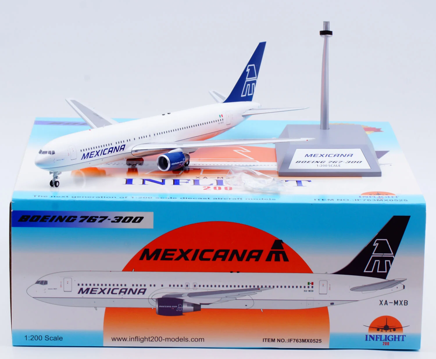 Collectible Diecast Aircraft Model Boeing B767-300ER IF763MX0525 INFLIGHT 1:200 Mexicana Reg: XA-MXB