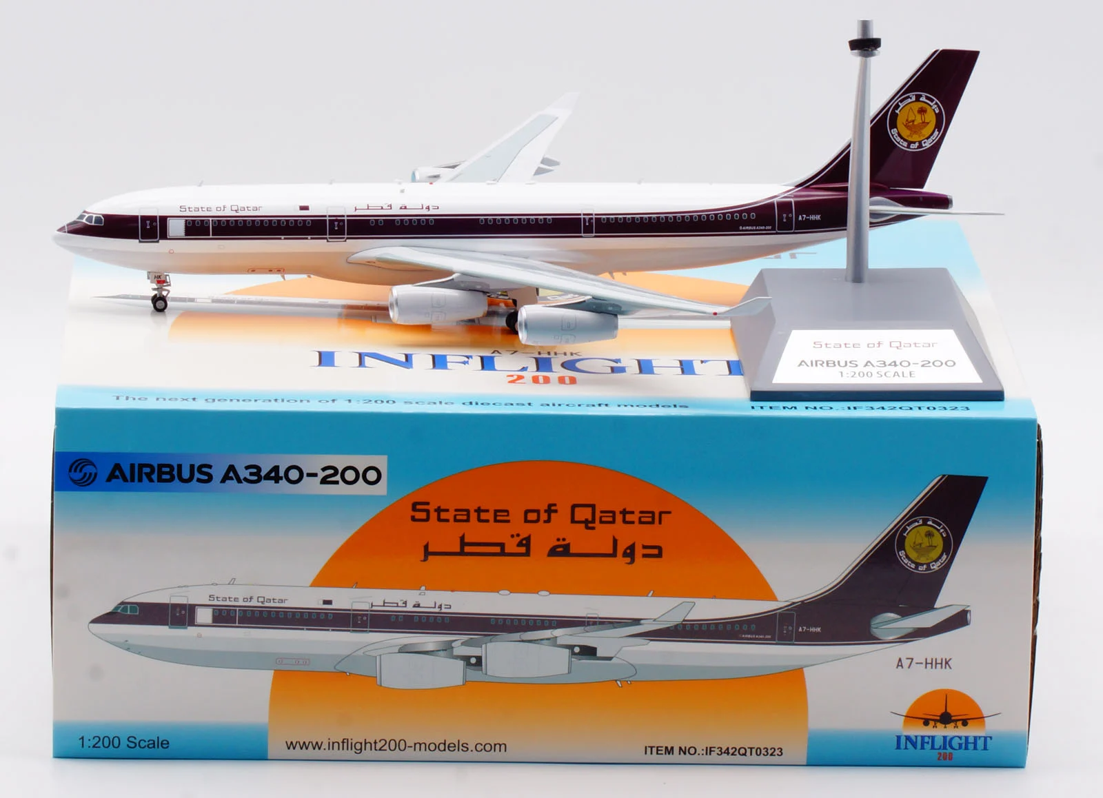 Collectible Diecast Aircraft Model Airbus A340-200 IF342QT0323 INFLIGHT 1:200 State Of Qatar Reg: A7-HHK