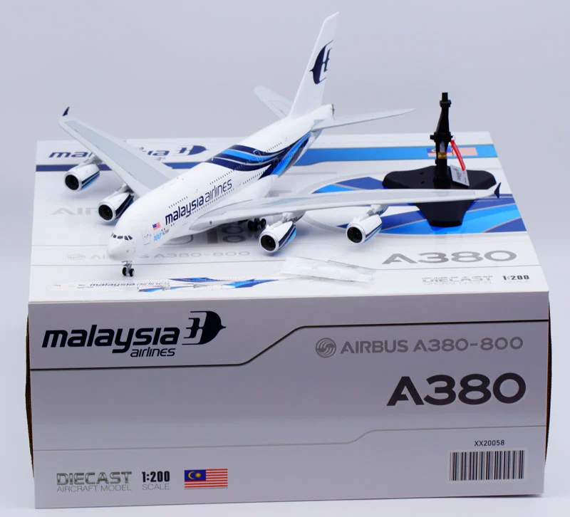Collectible Diecast Aircraft Model Airbus A380 XX20058 JC Wings 1:200 Malaysia Airlines Reg: 9M-MNF