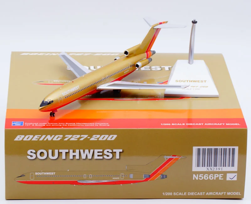 Collectible Diecast Aircraft Model Boeing B727-200 XX2391 JC Wings 1:200 Southwest Airlines Reg: N566PE