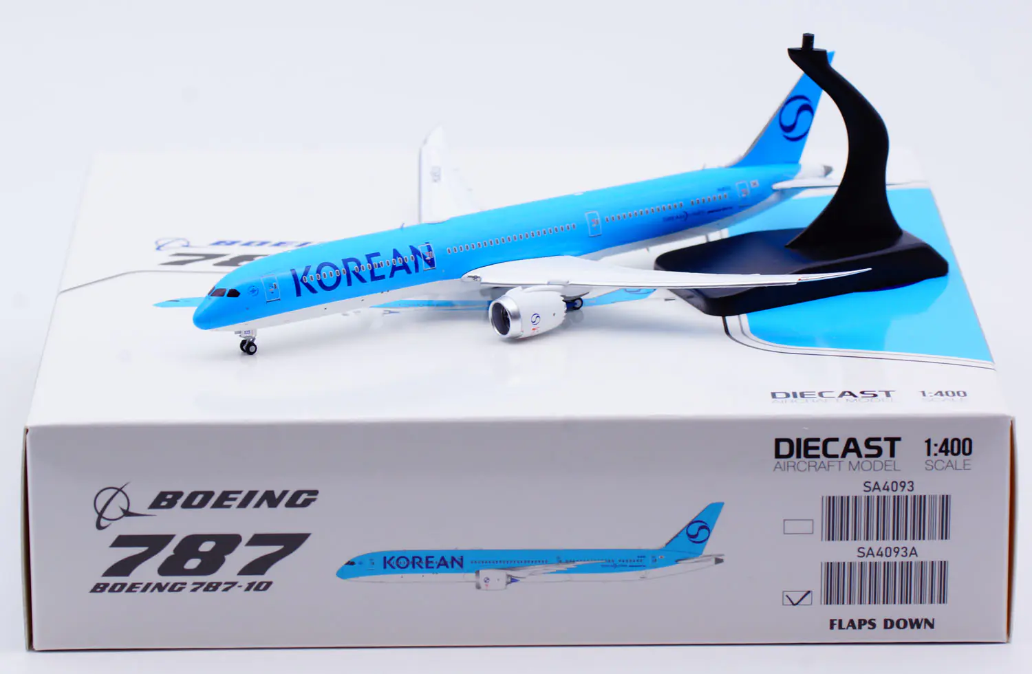 Collectible Diecast Aircraft Model Boeing B787-10 SA4093A JC Wings 1:400 Korean Air Reg: HL8515 Flaps Down