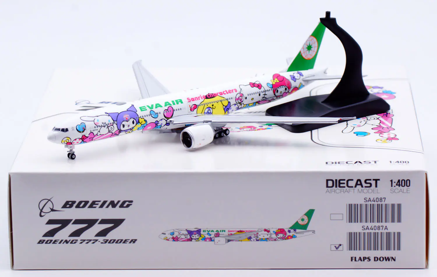 Collectible Diecast Aircraft Model Boeing B777-300ER [Lolly Jet]  SA4087A JC Wings 1:400 Eva Air Reg: B-16740 Flaps Down